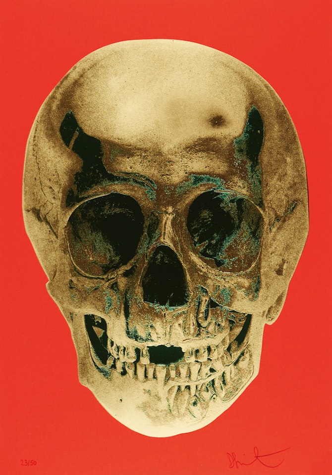 Till Death Do Us Part--Time Bright Orange African Gold Emerald Green Pop Up Skull by Damien Hirst