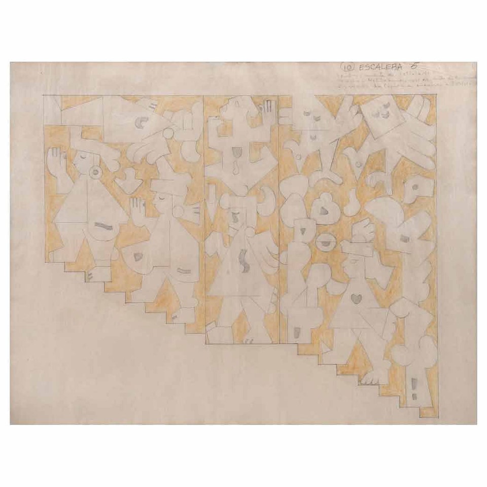 Sketch for the top of the staircase of the Presidente Juárez apartment building by Carlos Mérida