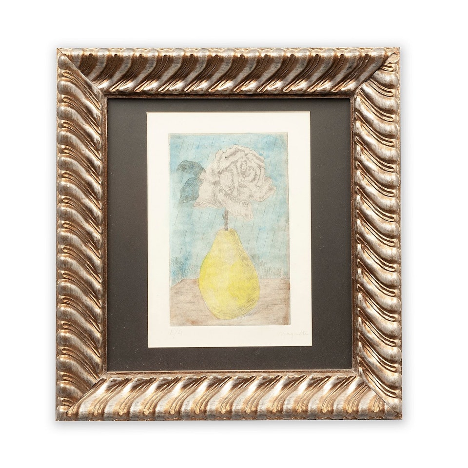 Pear and rose by René Magritte