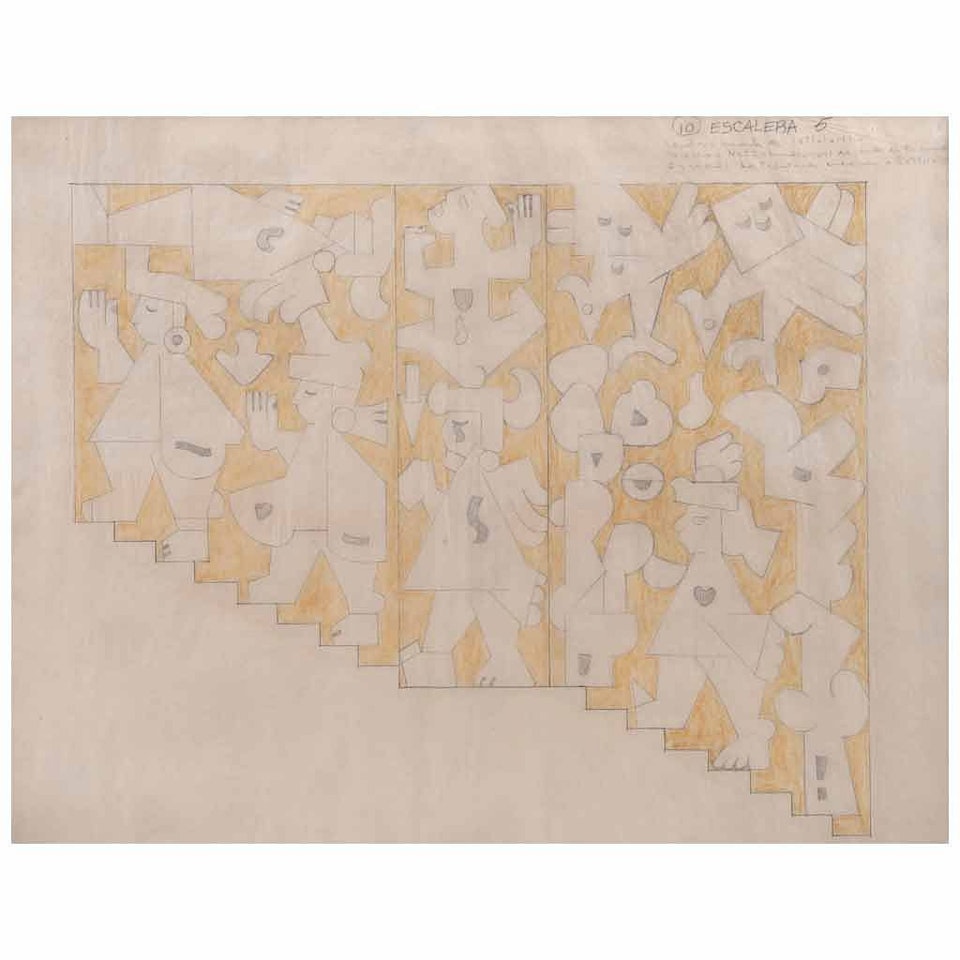 Sketch for the top of the staircase of the Presidente Juárez apartment building by Carlos Mérida