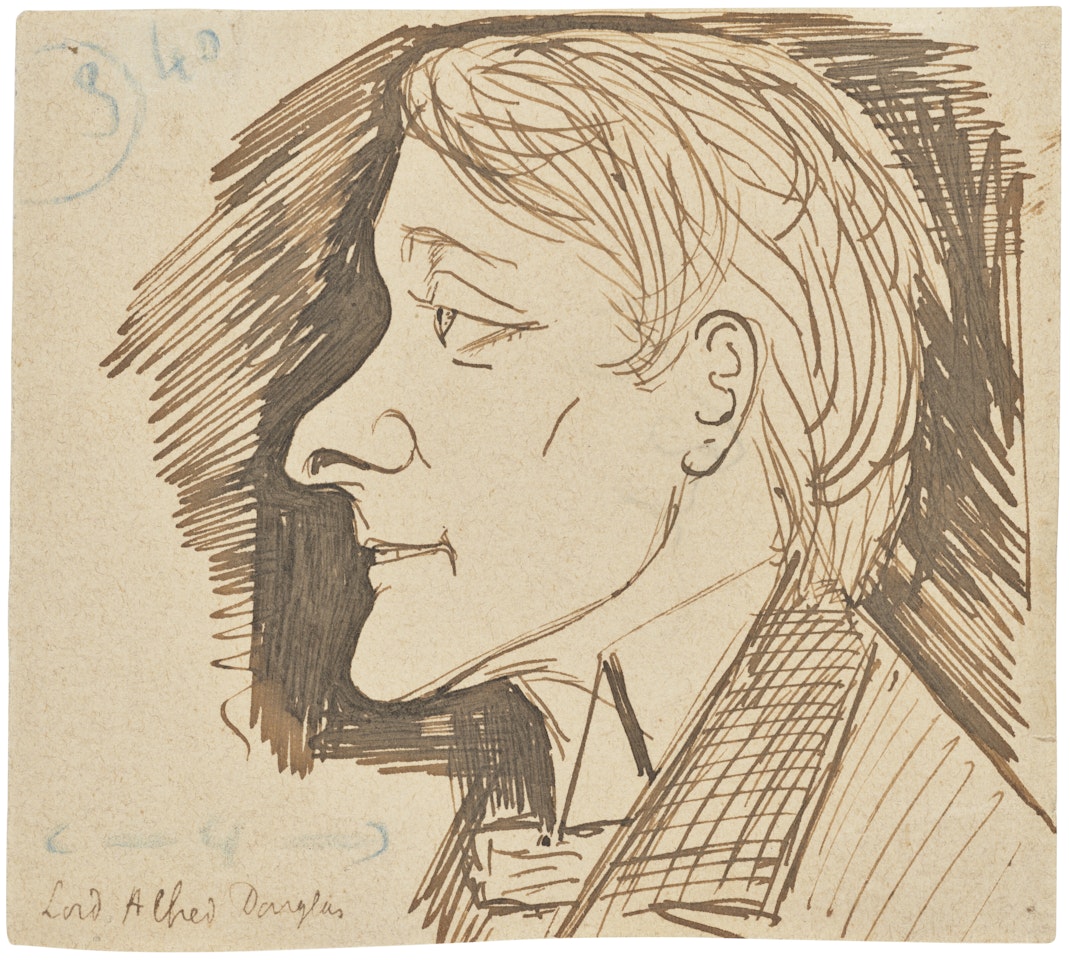 Portrait sketch of Lord Alfred Douglas (1870-1945), in profile ( recto ) and a subsidiary sketch ( verso ) by English School
