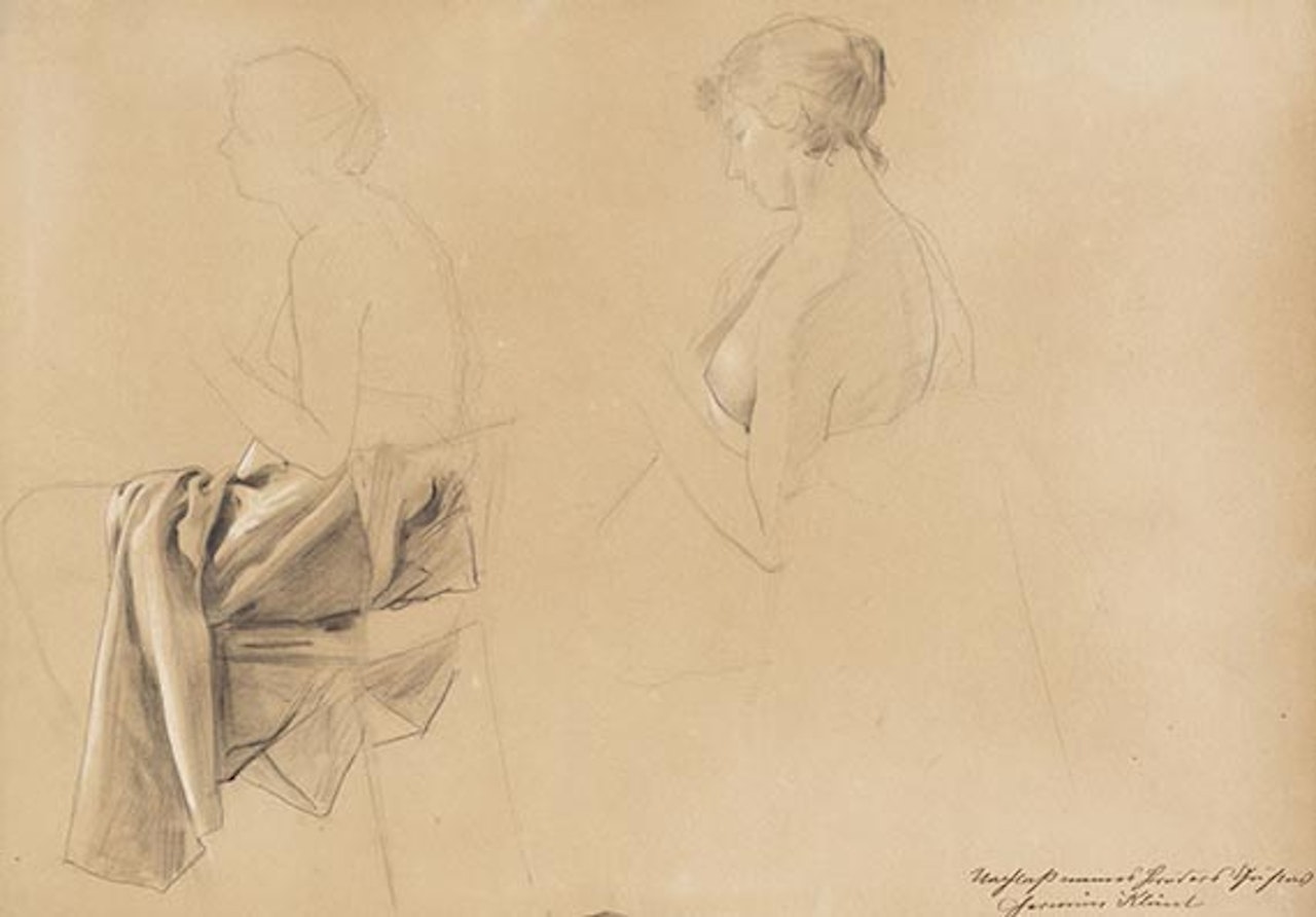 Zwei Studien eines sitzenden Halbaktes nach links by Gustav Klimt