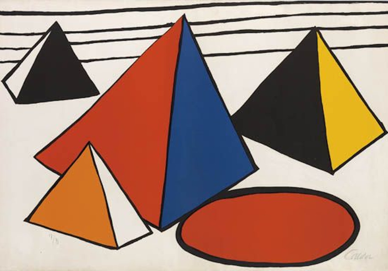 Composition with Four Pyramids and Red Ground by Alexander Calder