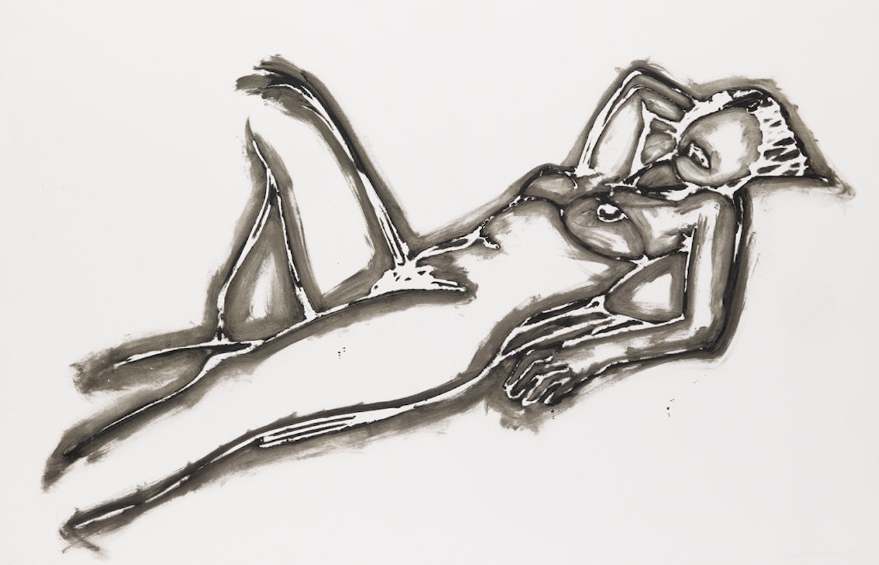 Monica Lying Down with One Knee and One Elbow Up by Tom Wesselmann