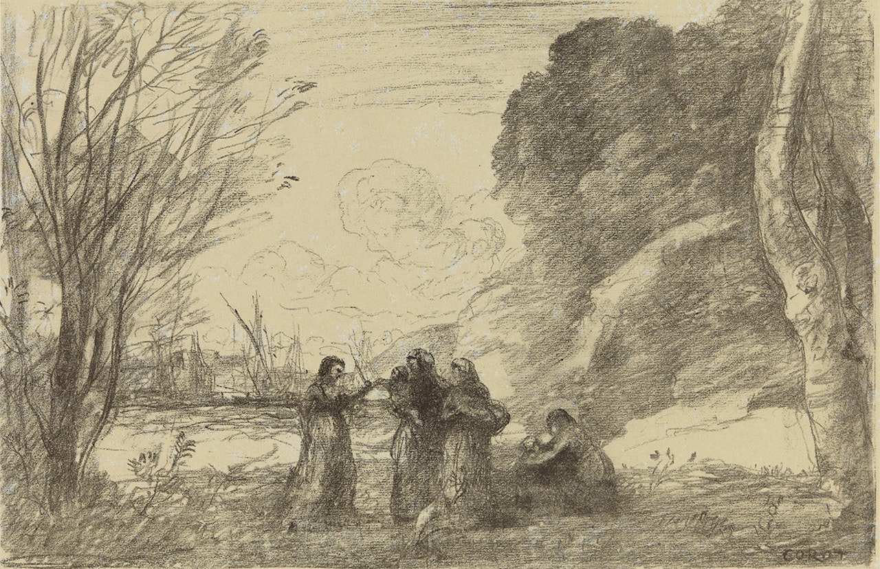 Une Famille à Terracine by Jean Baptiste Camille Corot