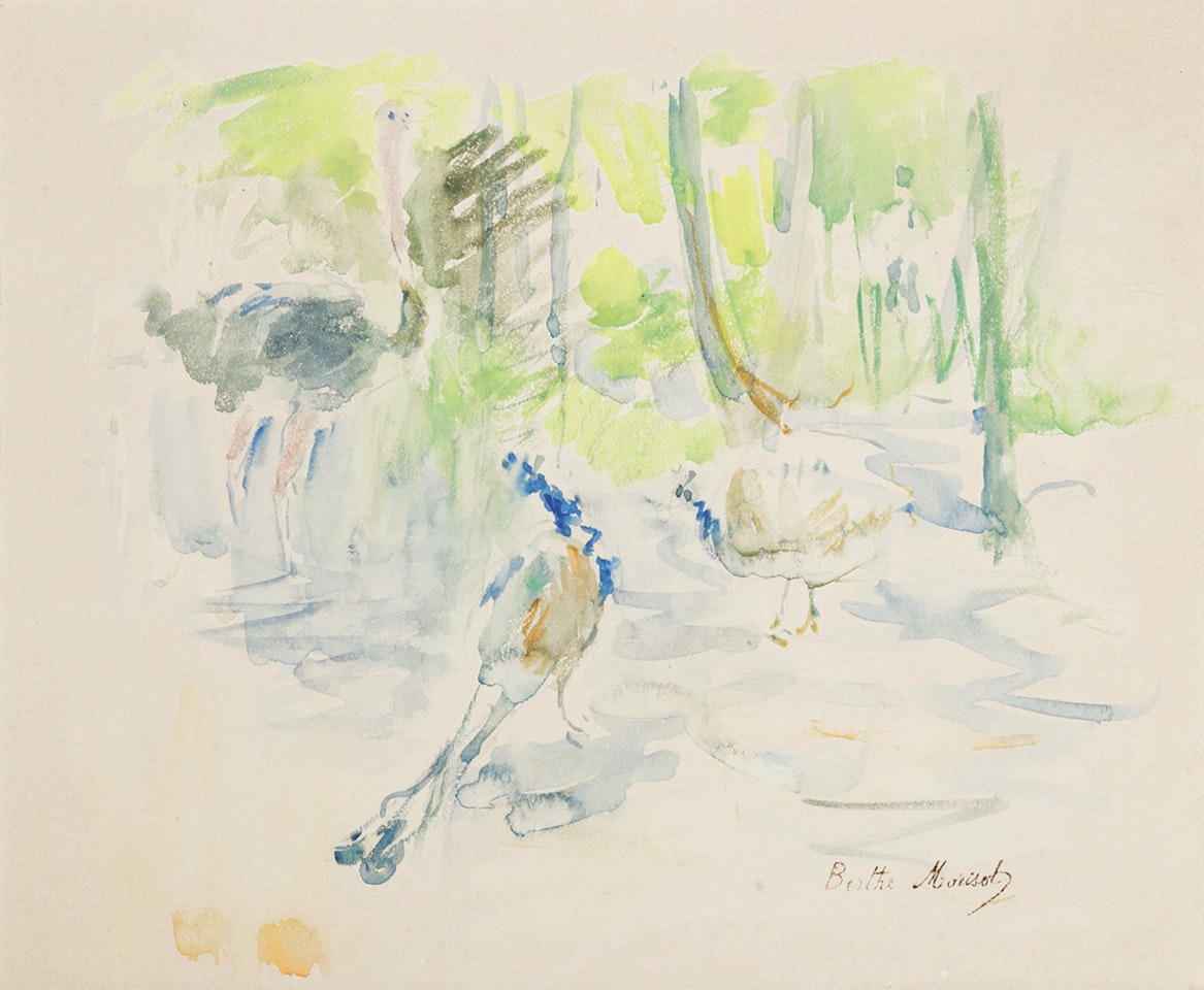 Autruches et Paons au Jardin d'Acclimatation by Berthe Morisot