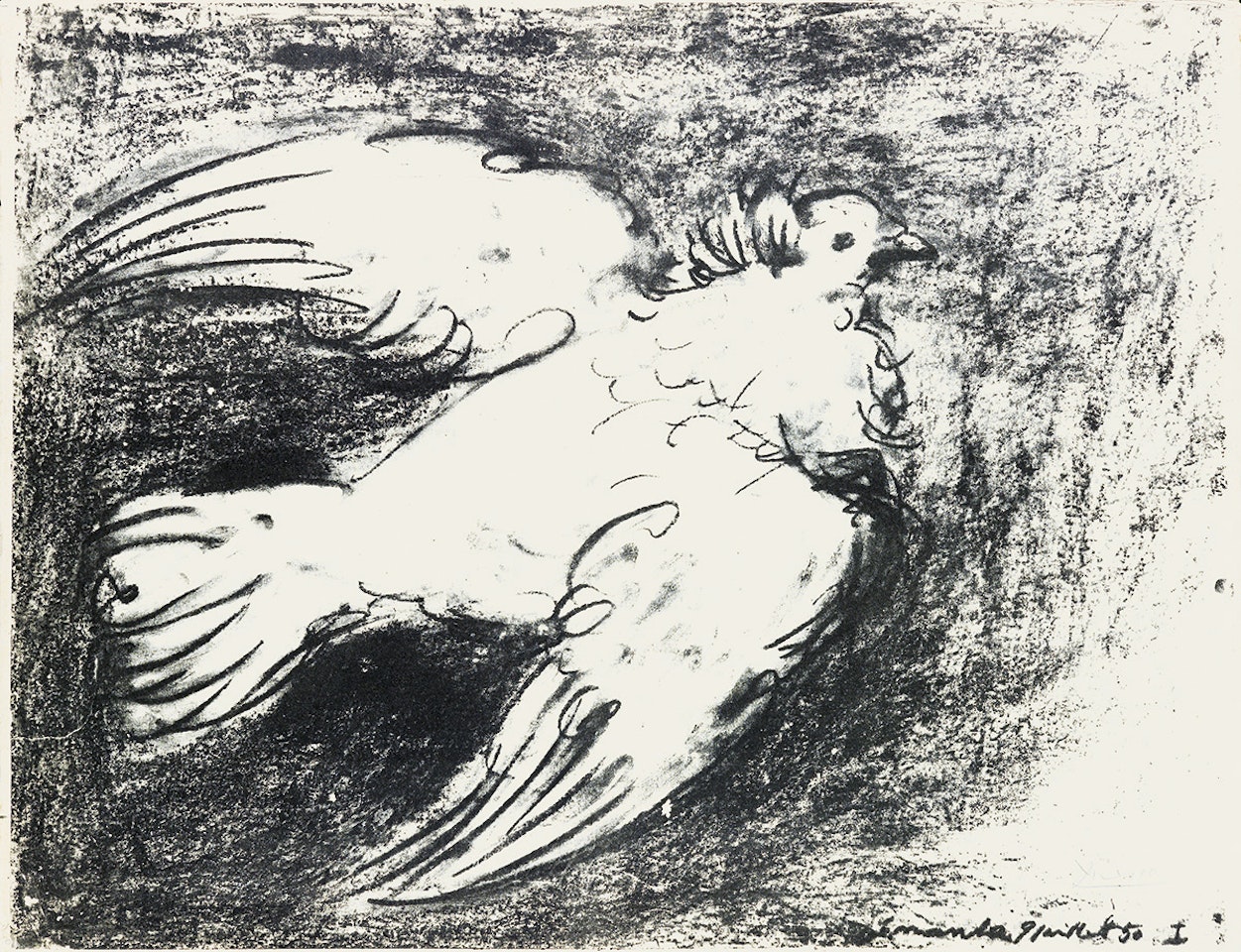 Le Colombe en Vol, fond Noir by Pablo Picasso