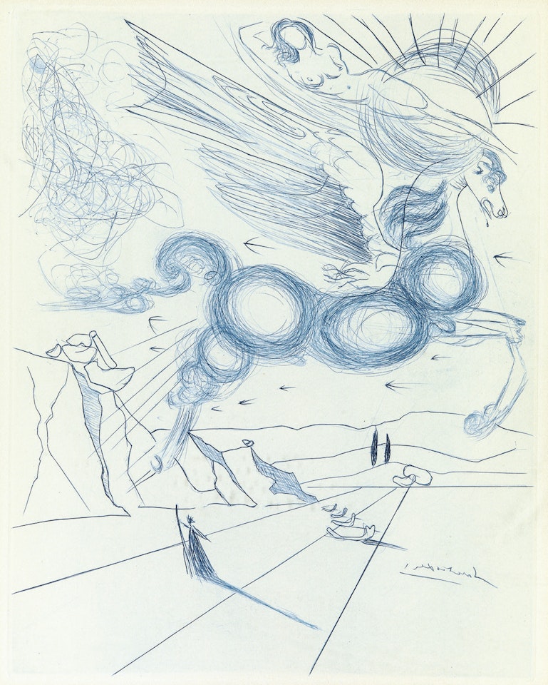 Pegasus in Flight with an Angel by Salvador Dali