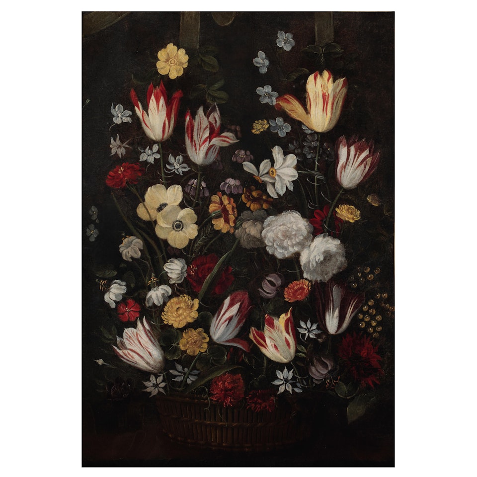 Still life with flowers in a basket by Dutch School