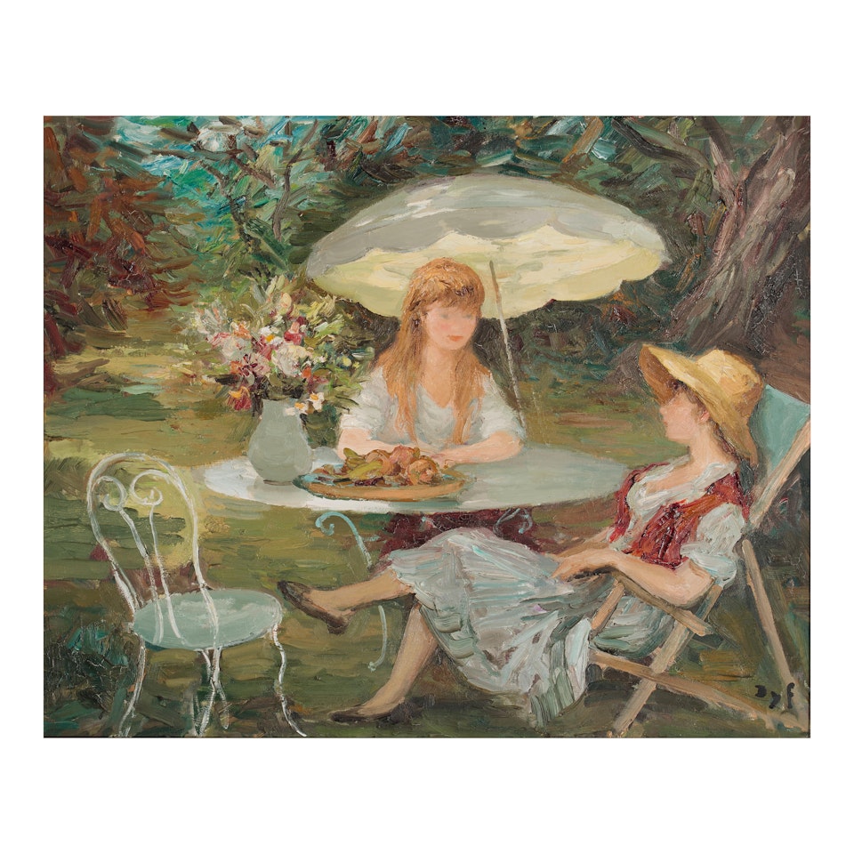 Les deux soeurs dans le jardin de Bois d"Arcy (Jacqueline et Claudine) by Marcel Dyf