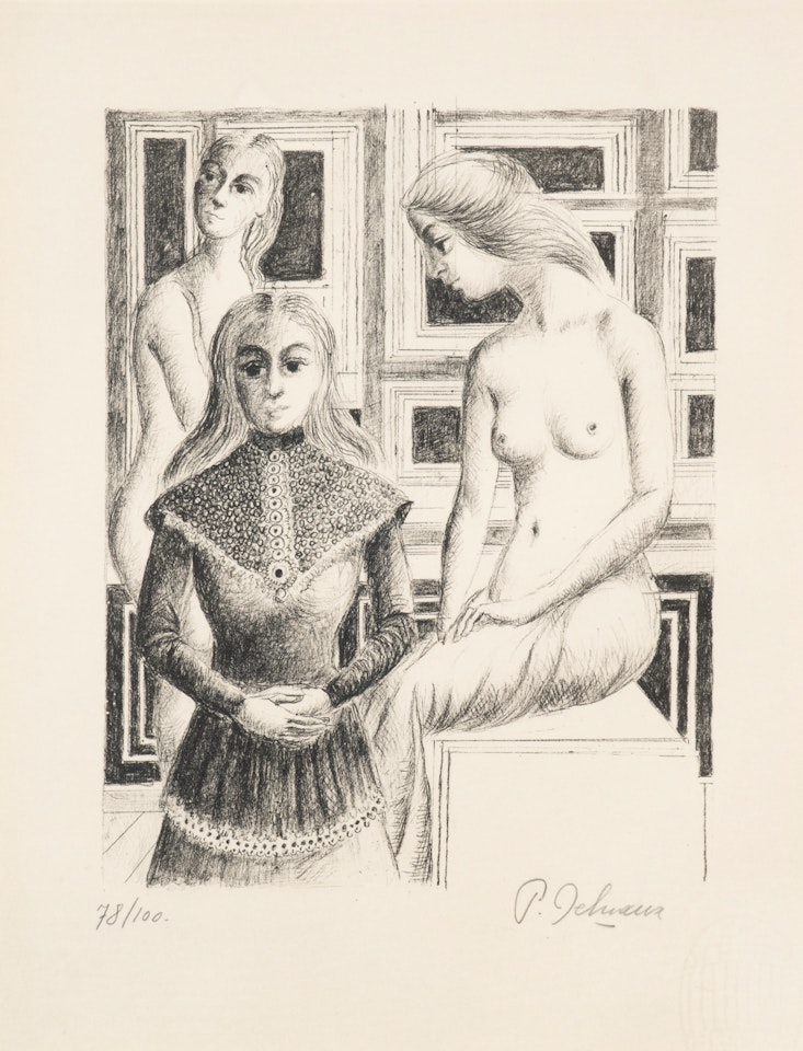 Femmes au tabouret by Paul Delvaux