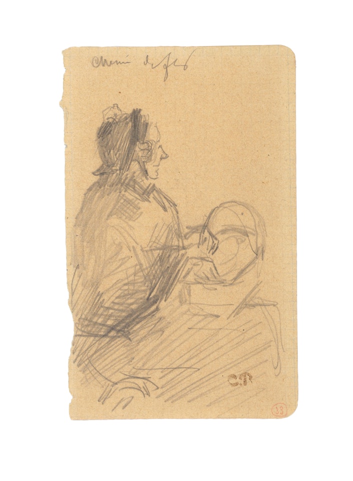 Femme assise tenant un couffin by Camille Pissarro