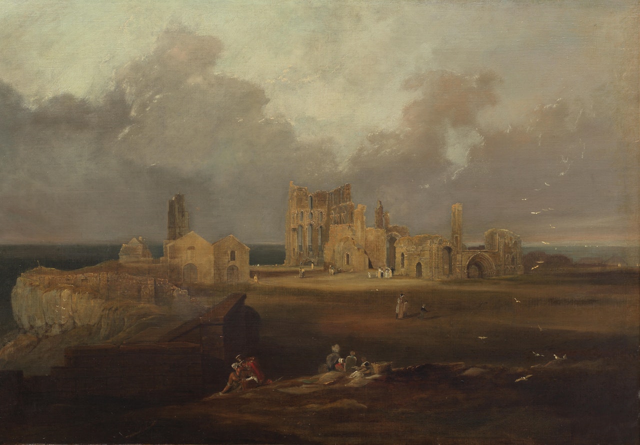 Tynemouth Priory with figures resting by English School