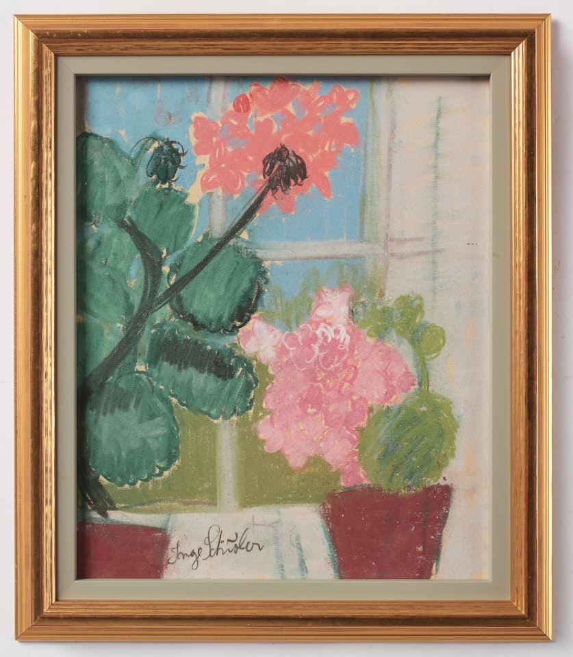 Pelargoniums in the window by Inge Schiöler