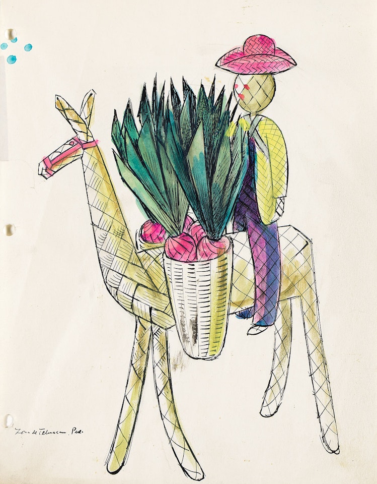 Burro de paja con jinete . by Miguel Covarrubias
