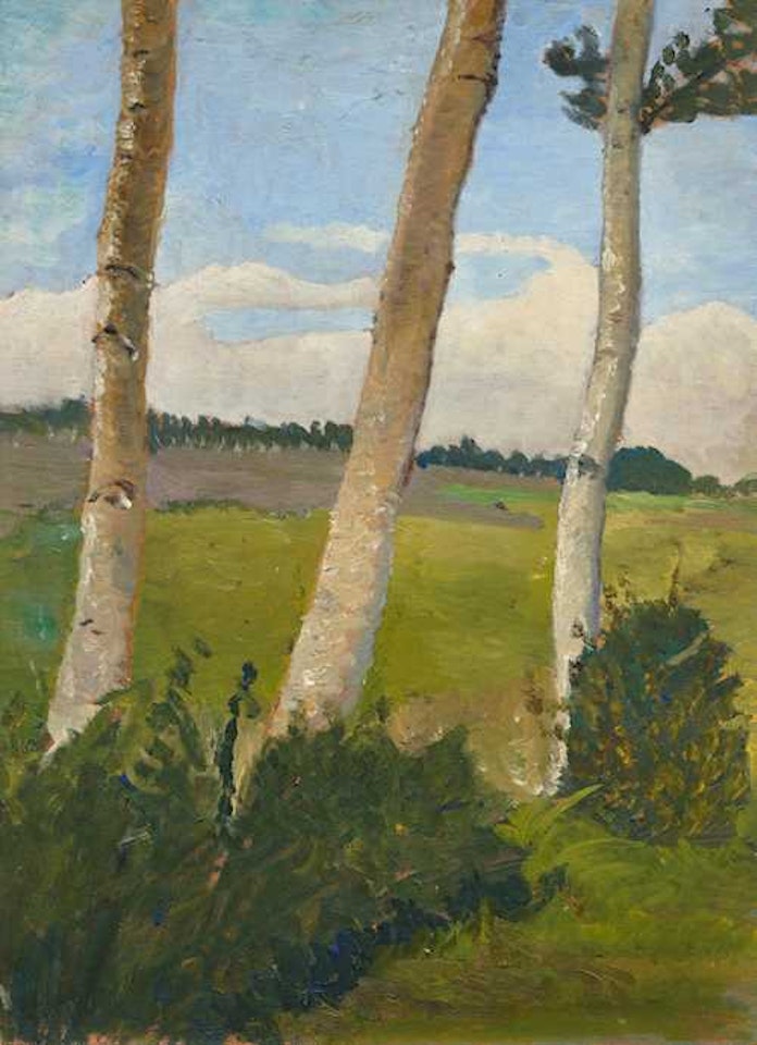 Landscape with three birch trunks by Paula Modersohn-Becker