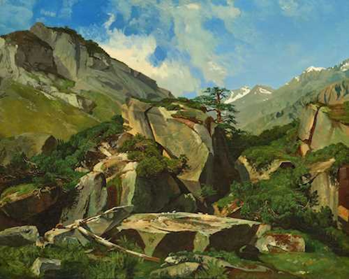 High mountain valley with boulders by Alexandre Calame