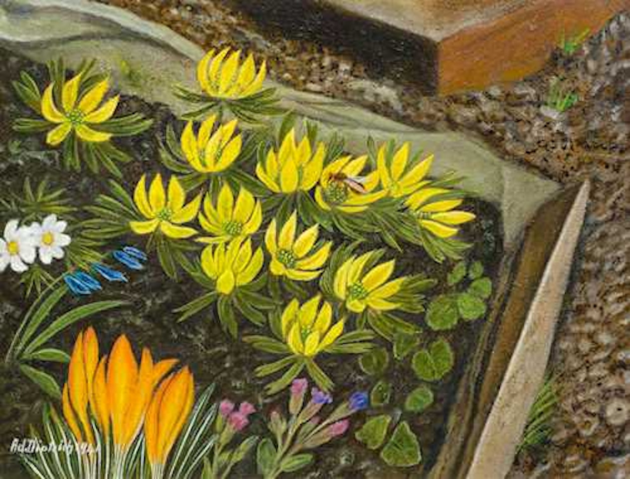 Spring flowers in a garden by Adolf Dietrich