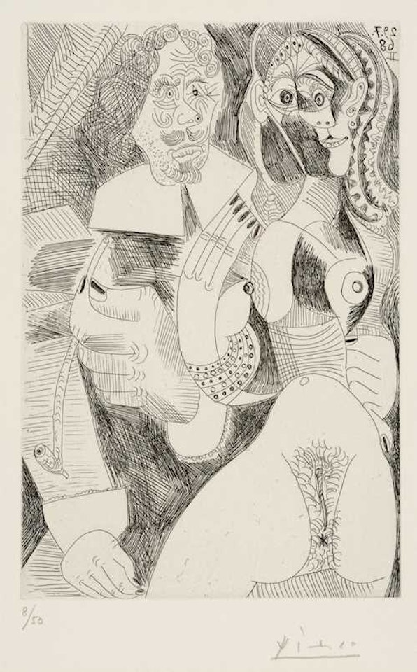 Homme rembranesque à la pipe et courtisane by Pablo Picasso