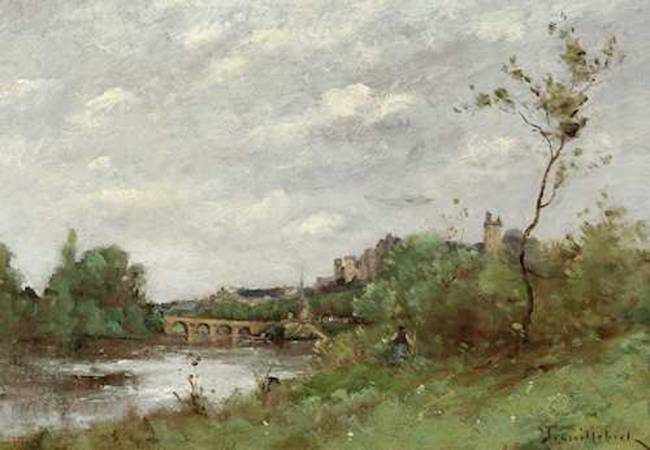 La forteresse royale et le pont de Chinon (Vienne) by Paul Désiré Trouillebert