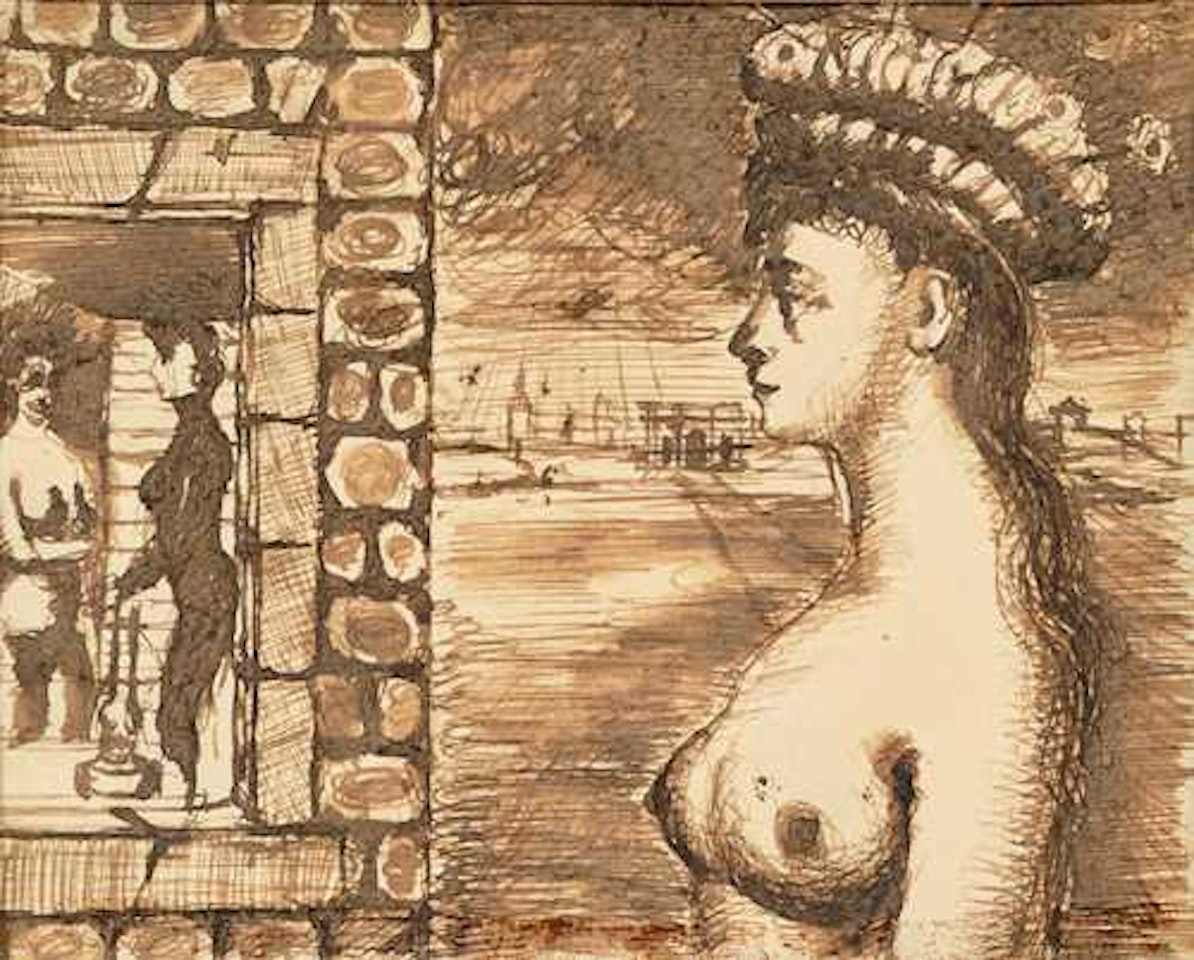 Femme couronnée devant une fenêtre by Paul Delvaux