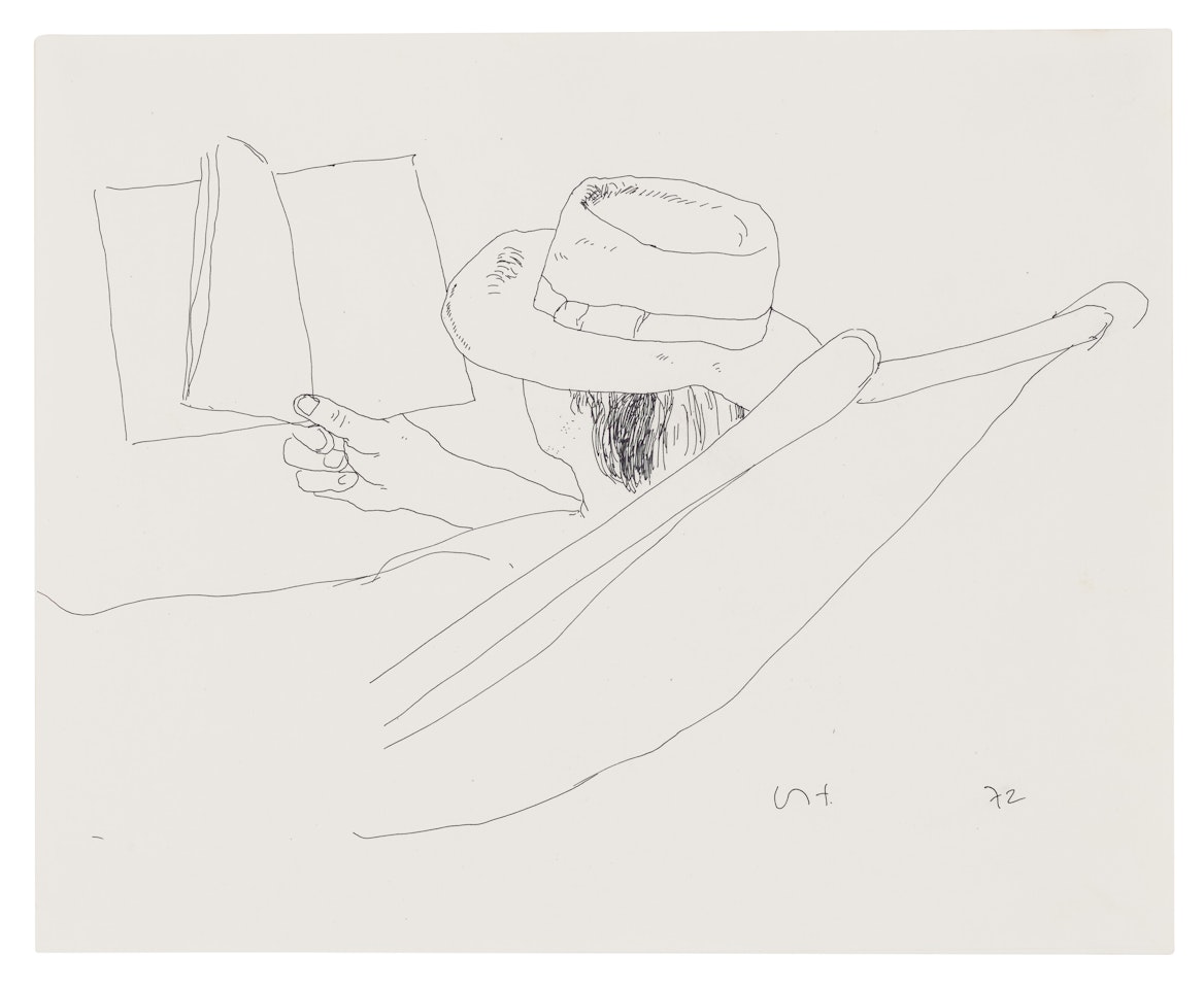 Man with Hat Reading by David Hockney