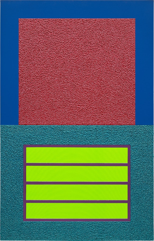 Red Cell over Blue-Green Prison by Peter Halley
