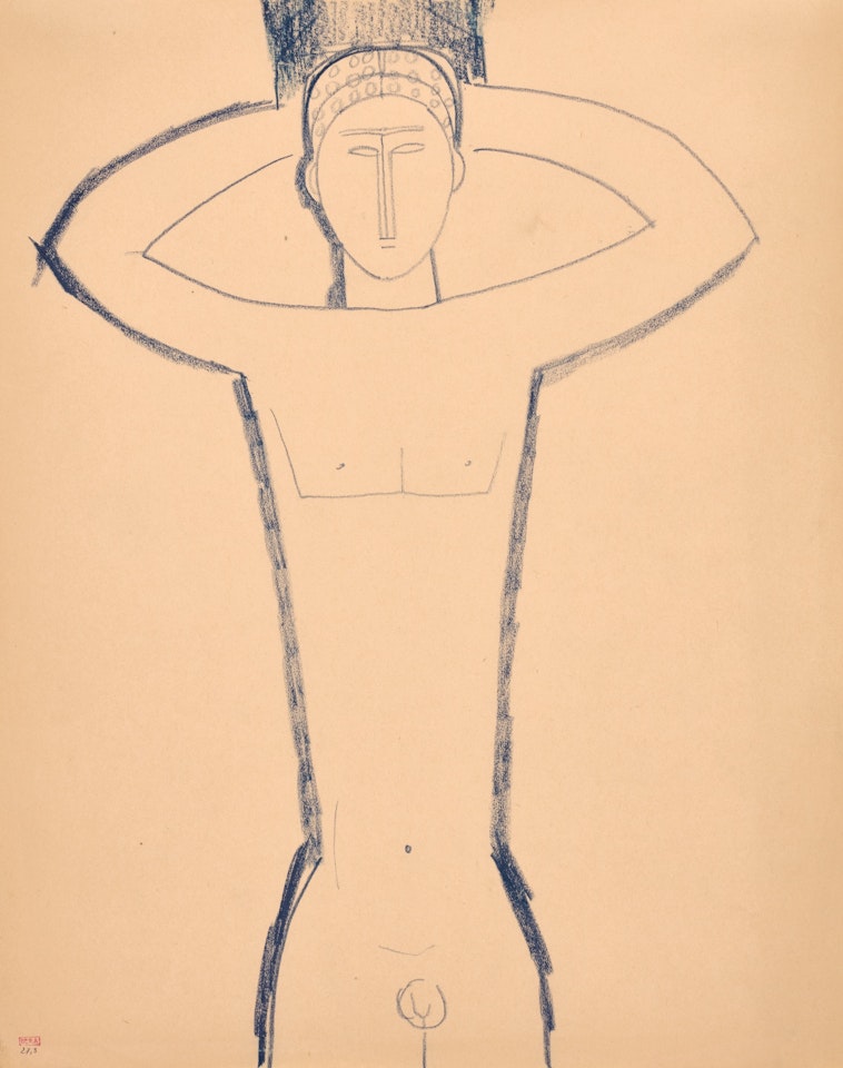 Cariatide masculine, mains derrière la tête by Amedeo Modigliani