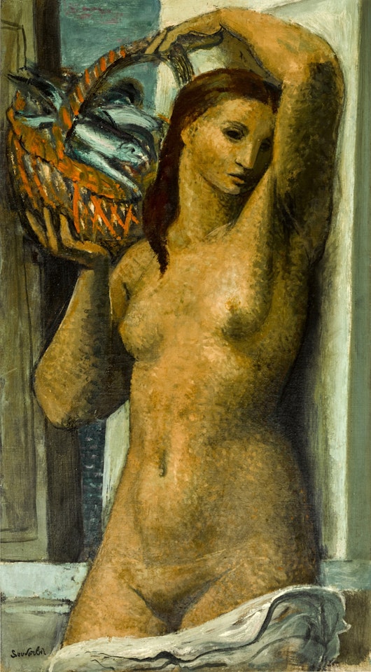 Jeune femme avec un panier de poisson by Jean Souverbie