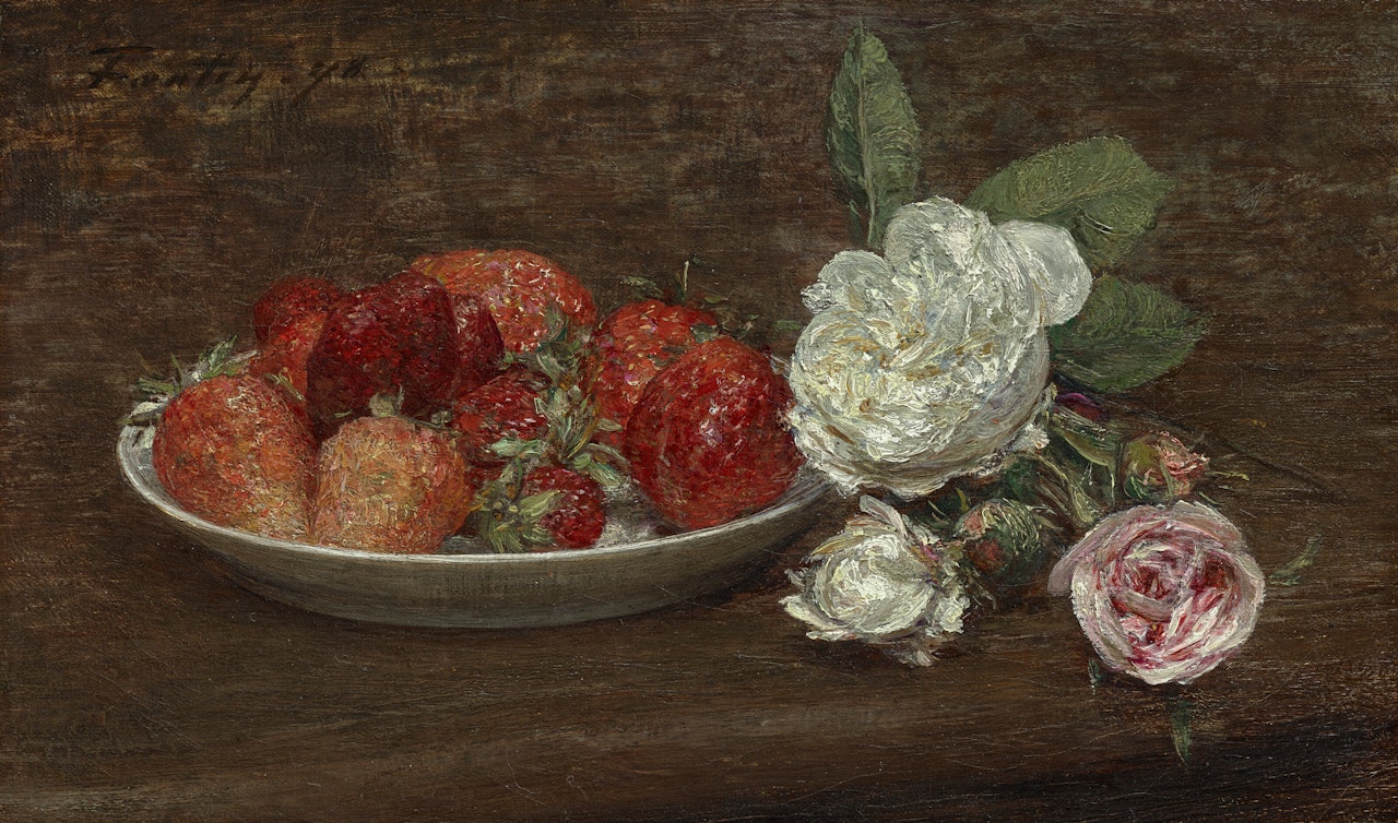 Nature morte, grosses fraises et roses by Henri Fantin-Latour