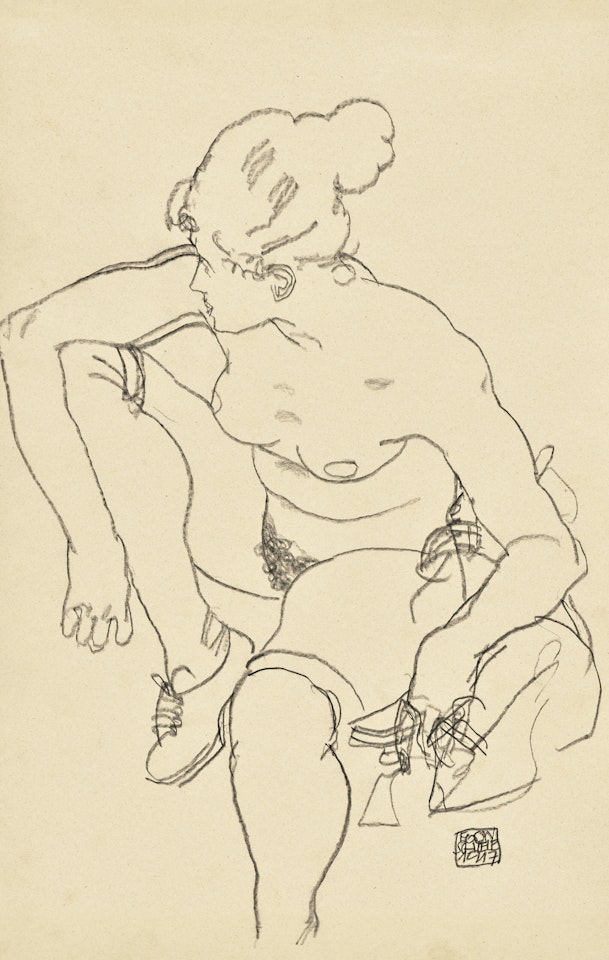 Frau Sitzend mit Schuhen by Egon Schiele