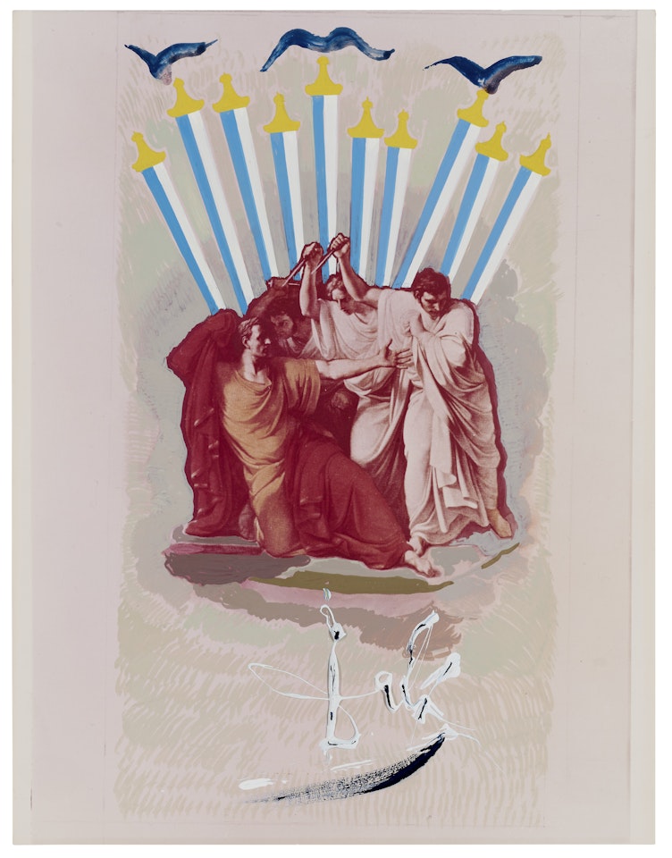 Dix (10) d"épée, arcane mineur, projet pour le jeu de carte "Le Tarot Universel de Salvador Dalí" by Salvador Dali