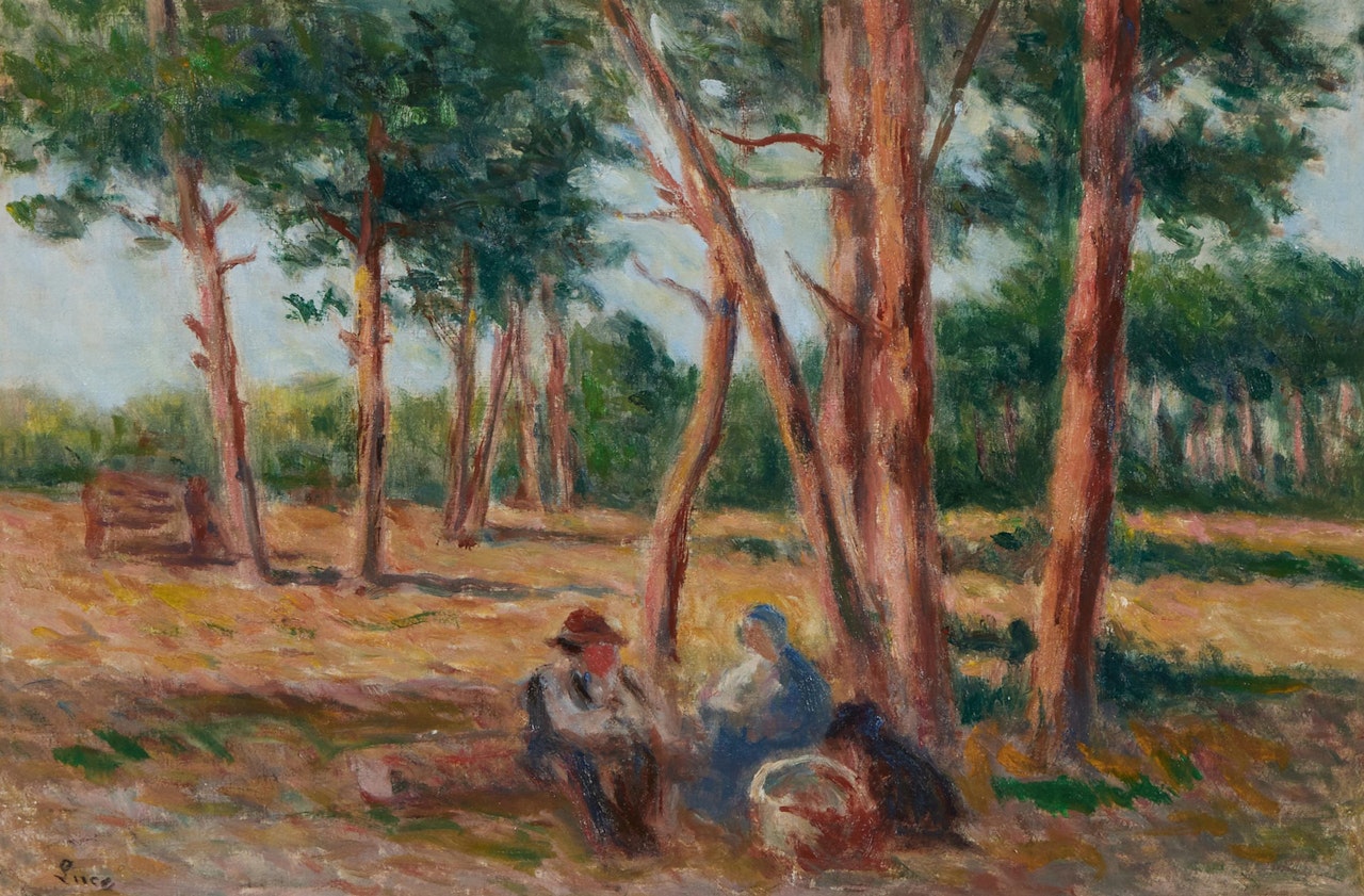 Environs de Rolleboise, le repos sous les arbres by Maximilien Luce
