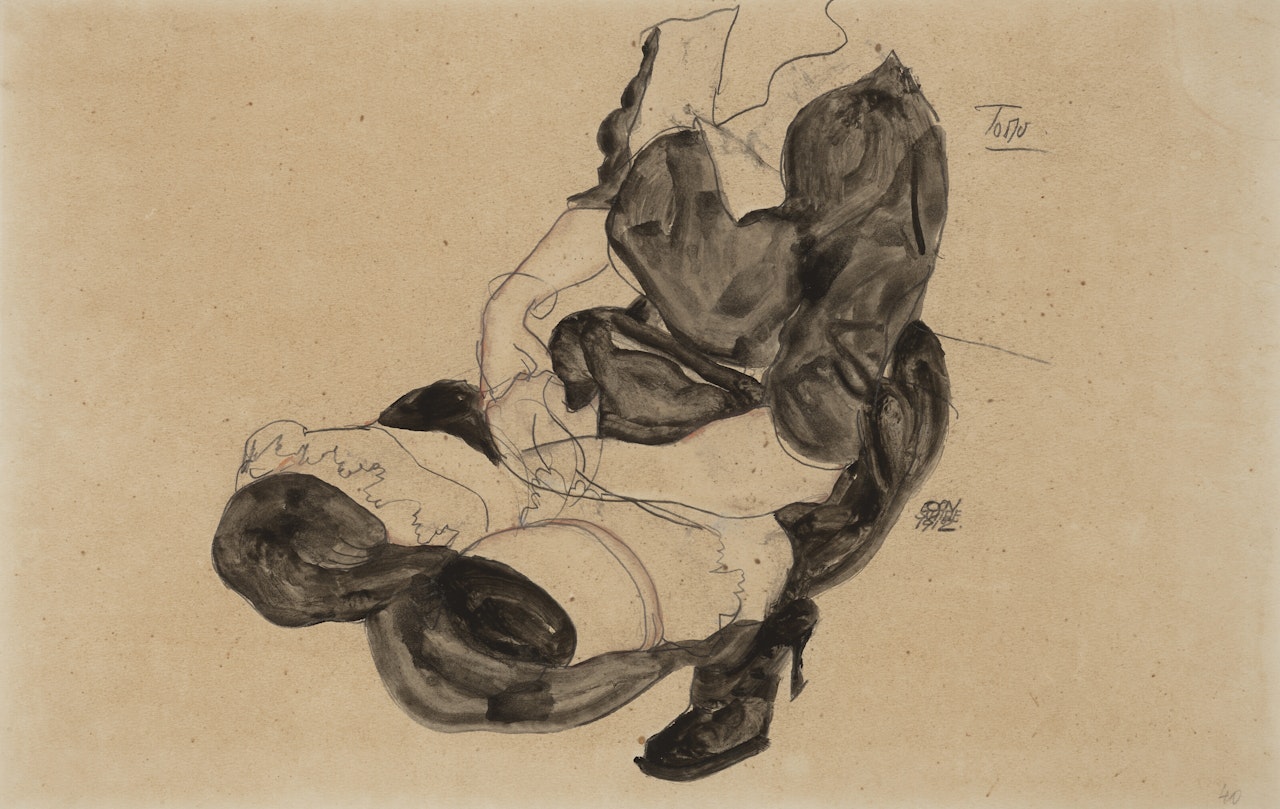 Hockender weiblicher Torso (recto); Weiblicher Halbakt (verso) by Egon Schiele