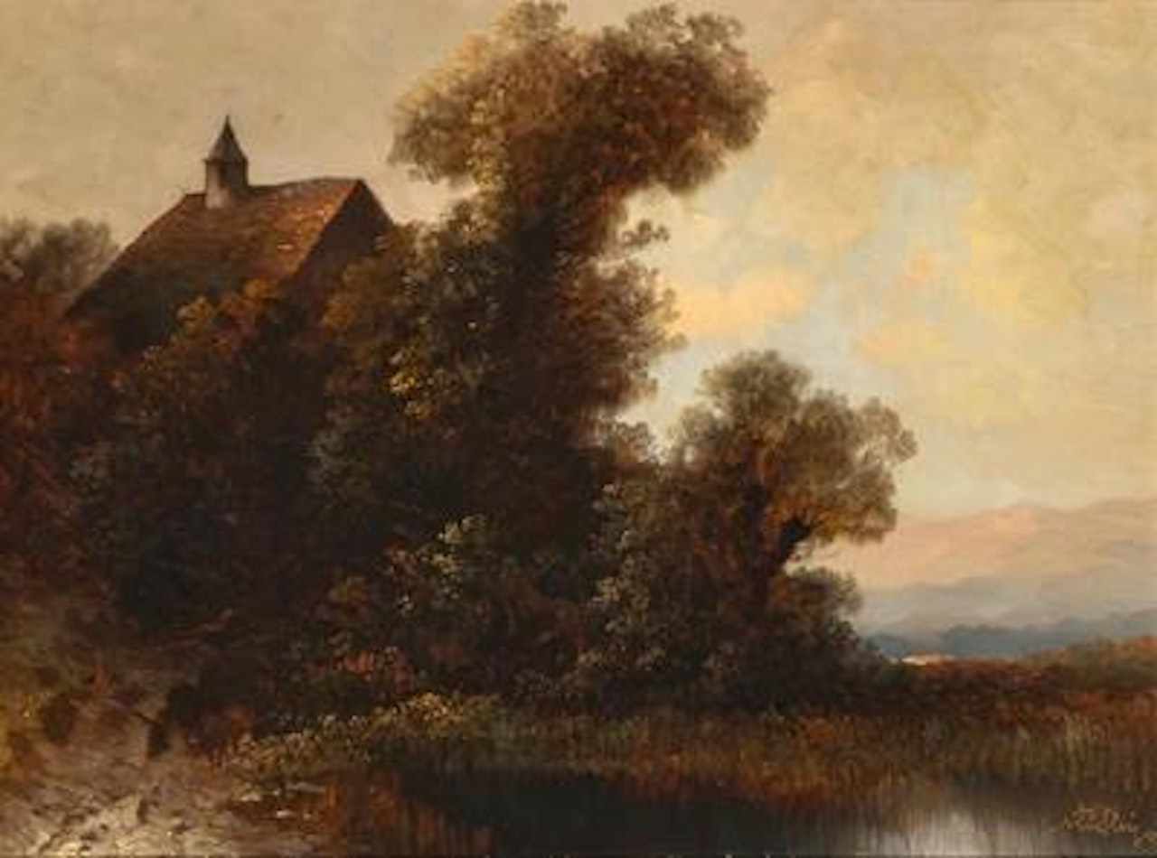 A landscape in the evening light by Oskar Mulley