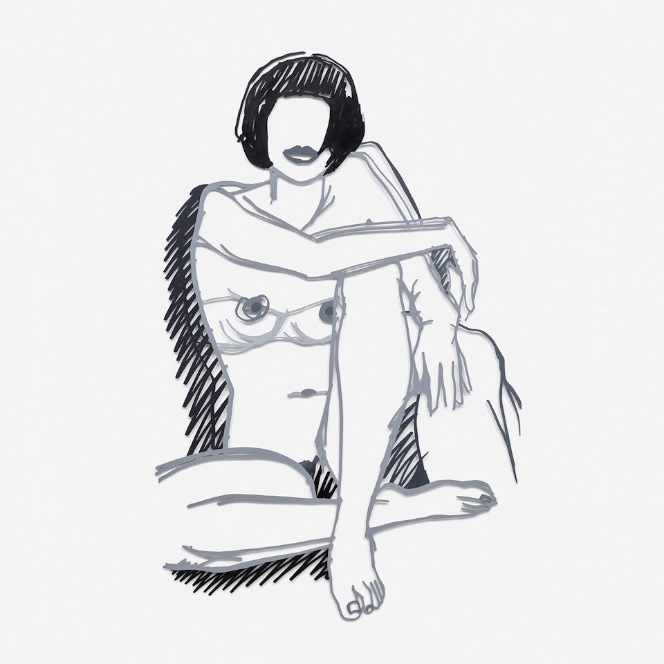 Monica Sitting, Arm on Knee (Gray) by Tom Wesselmann