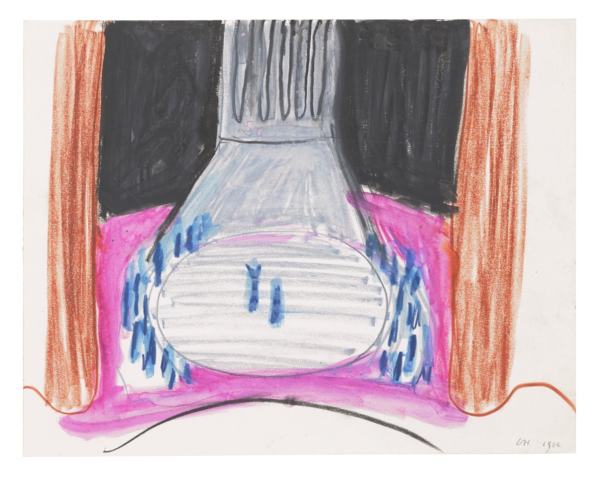 Courtiers on the stage, Drawing for Le Rossignol by David Hockney