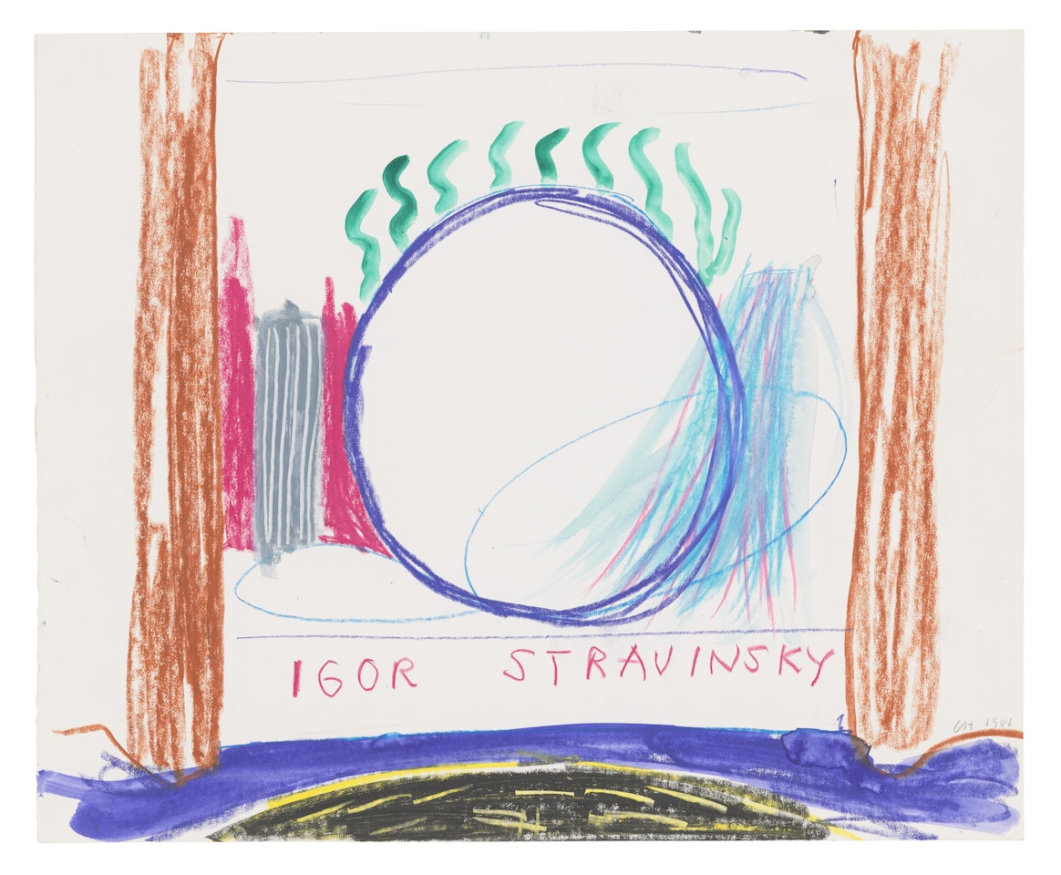 Study for the stage, Drawing for Le Rossignol by David Hockney