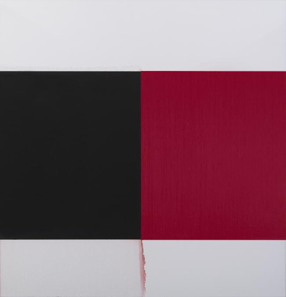 Exposed Painting Cadmium Red Deep on Black by Callum Innes