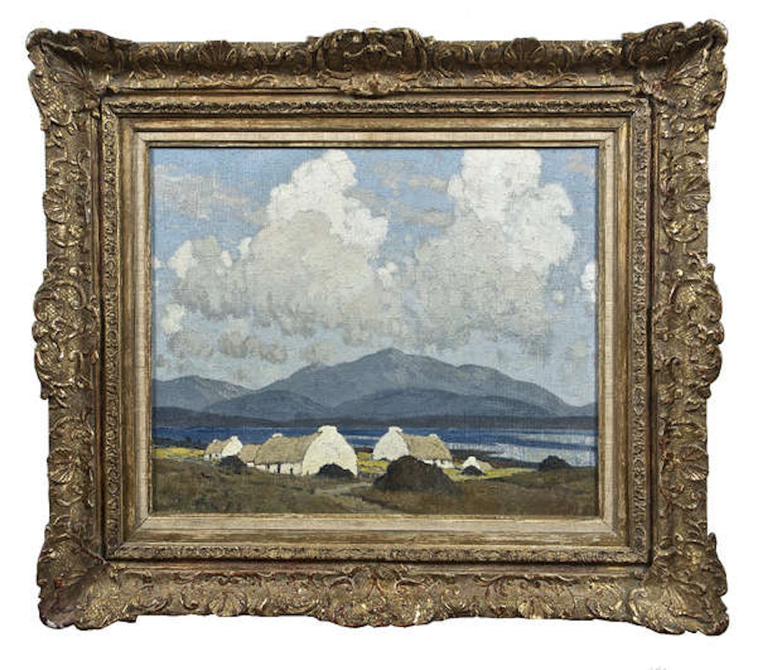 Thatched Cottages with Lake and Mountains Beyond by Paul Henry