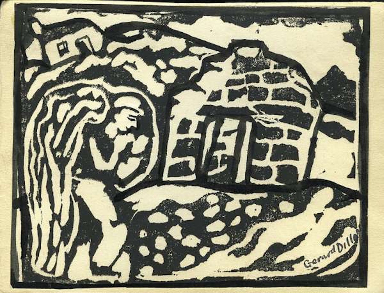 Christmas Card with Figure in a West of Ireland Landscape by Gerard Dillon
