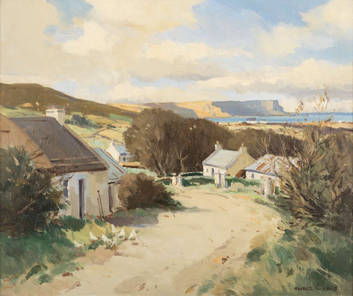 Hens outside a cottage on the North Antrim coast by Maurice Canning Wilks