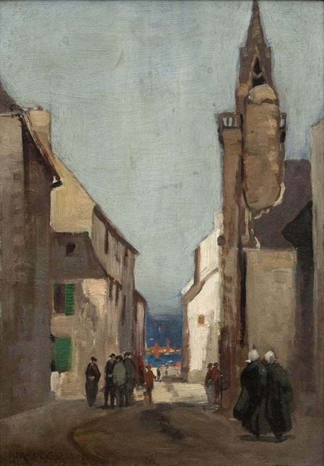Figures in a Breton Streetscape by Norman Garstin