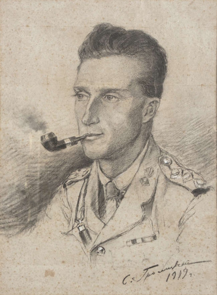 An Officer Seated Smoking a Pipe by English School