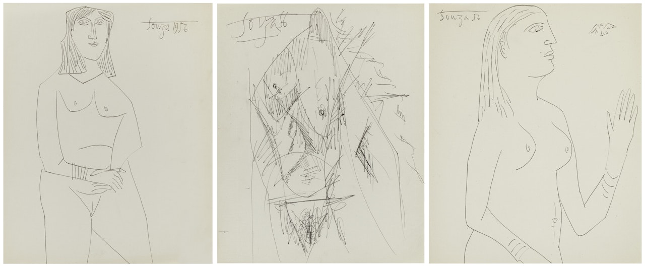 Untitled (Standing Nude); Untitled (Nude); Untitled (Woman and Dove) by Francis Newton Souza