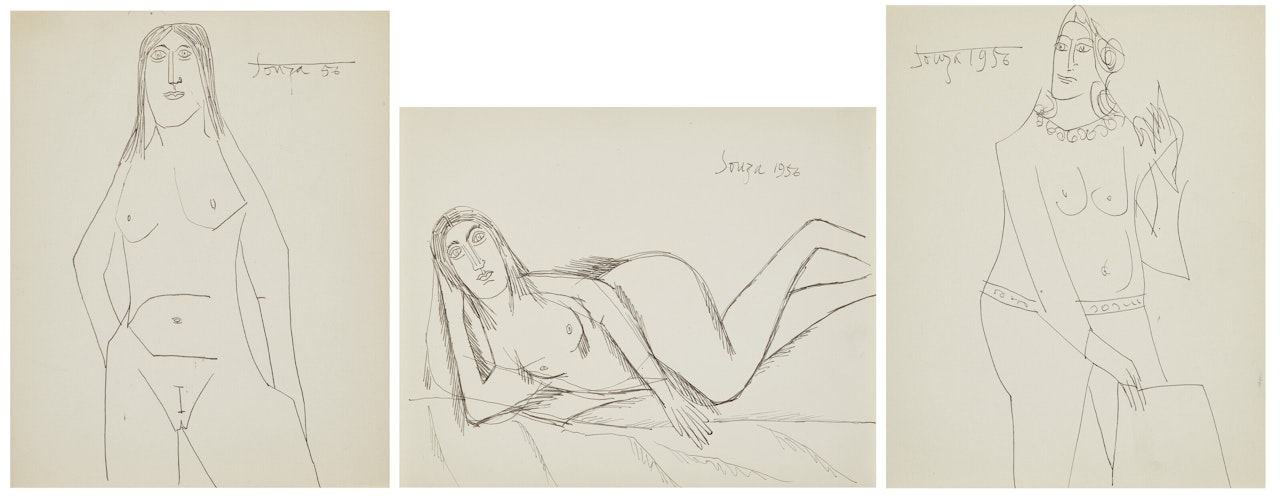 Untitled (Standing Nude); Untitled (Reclining Nude); Untitled (Standing Nude with Jewels) by Francis Newton Souza