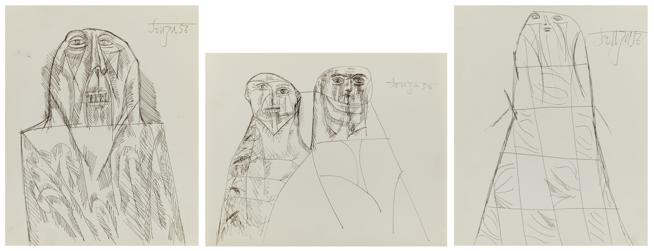 Untitled (Head of a Priest); Untitled (Couple); Untitled (Head) by Francis Newton Souza