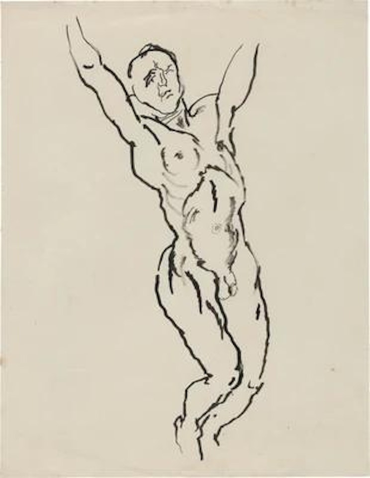 Männlicher Akt mit erhobenen Armen (Male Nude with Raised Arms) by George Grosz