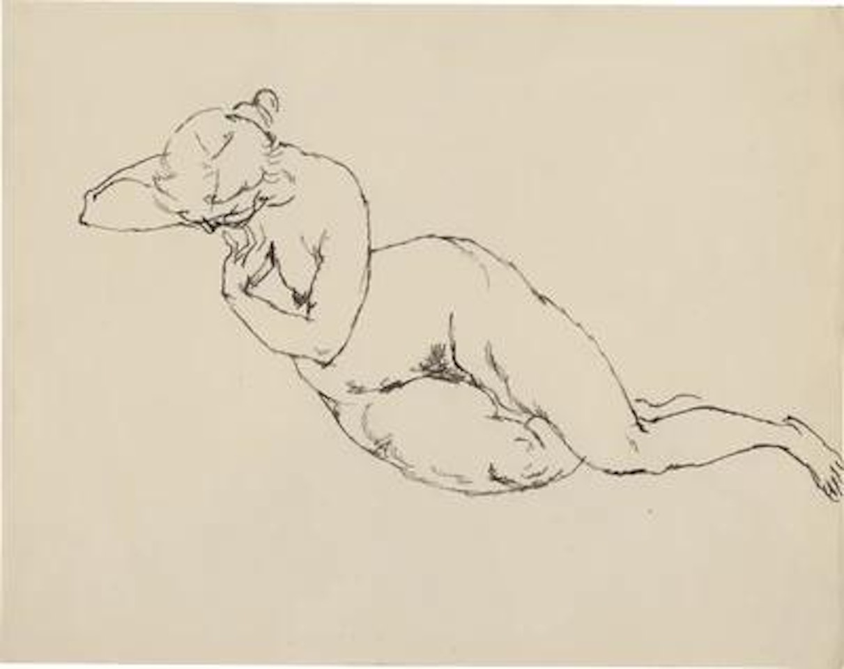 Akt seitlich mit Kopf auf rechter Hand (Reclining Nude, Head Resting on Right Hand) by George Grosz