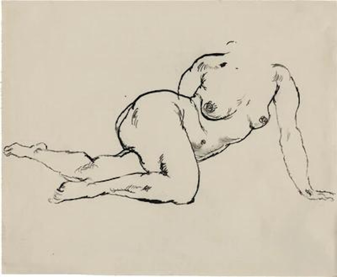 Akt halb liegend, seitlich aufgestützt (Semi Recumbent Nude, Propped up) by George Grosz
